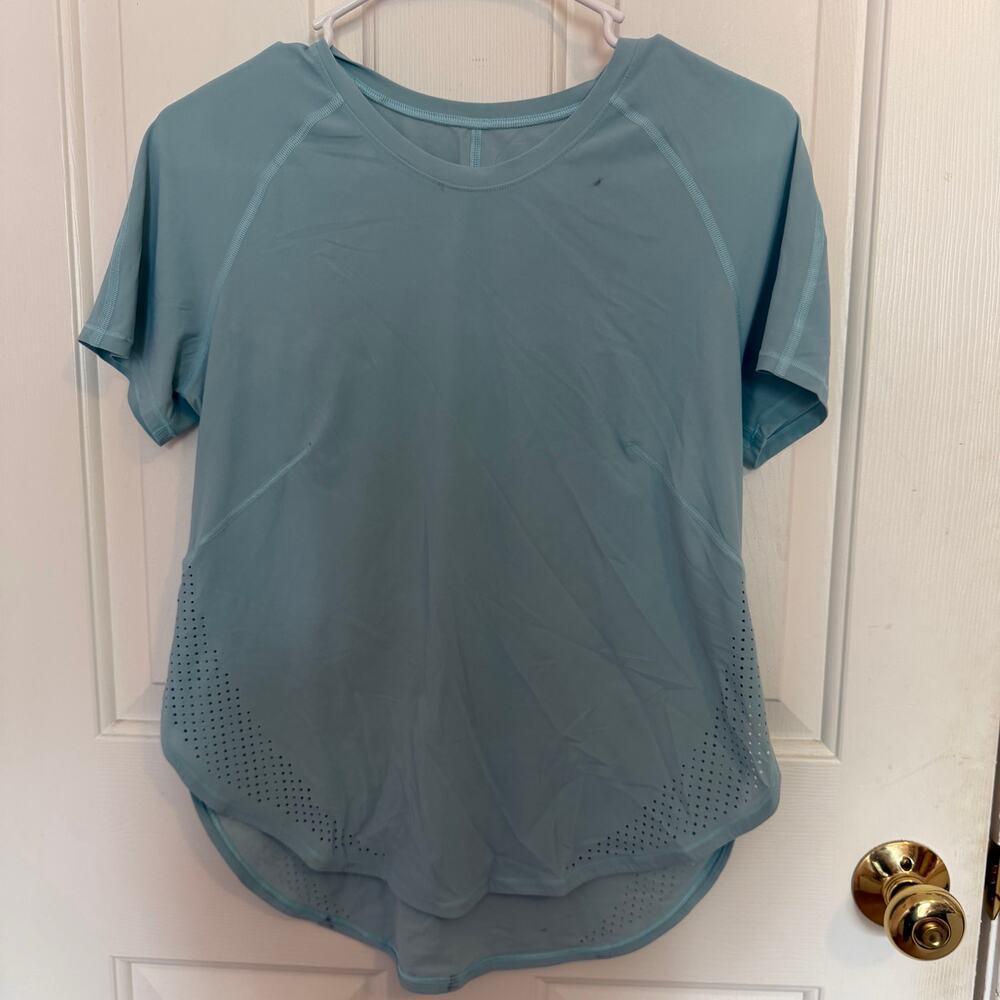 Lululemon Short Sleeve Blue Running Shirt UVP Run Shirt Women's 8